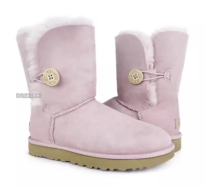 UGG Bailey Button II Pink Crystal Suede Fur Boots Womens Size 8 *NEW* • $134.95