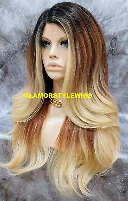 Lace Front Full Wig Long Wavy Layered Ombre Dark Brown Balayage Blonde Mix New • $79.84