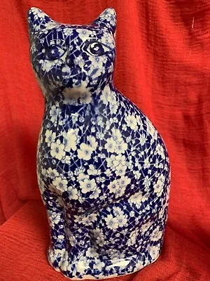 $39.99 • Buy Staffordshire Calico China Cat Figurine With Blue Flowers Pattern
