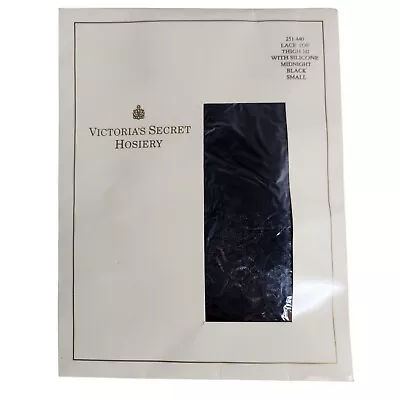 Vtg Victorias Secret Nylon Pantyhose Black VS-8 Lace Top Thigh Hi Small 251-440 • $29.99