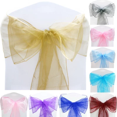 £7.99 • Buy TtS 10 50 100pcs ORGANZA SASHES Chair Cover Sash Fuller Bow Wedding Party Decor