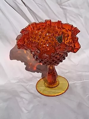 Fenton Amberina Hobnail Candy Compote Pedestal Dish With Ruffled Edge • $22.50