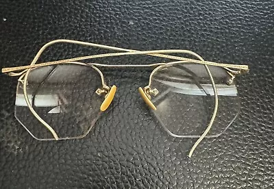 Vintage Octagon Rimless Clear Bifocal Glasses 12k Gold Filled • $40