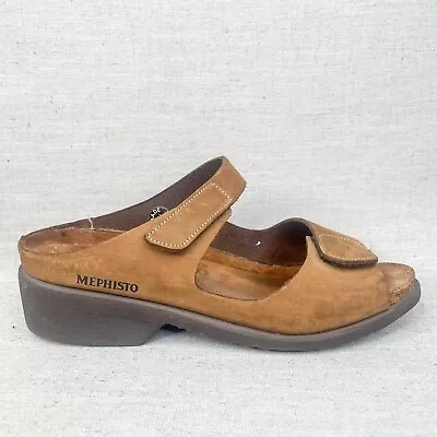 Mephisto Shoes Womens 41/ 11 Slide Sandals Tan Brown Nubuck Slip On Comfort Heel • $34.95