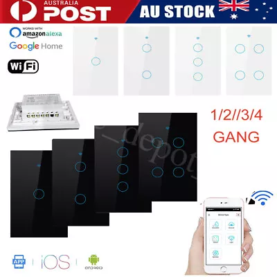 $21.89 • Buy WiFi Smart Home Switch Touch Switch Wall Panel For Alexa Google 1/2/3/4 Gang -AU