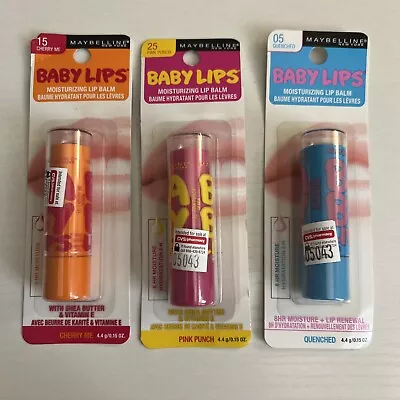 Lot Of 3 Maybelline Baby Lips Moisturizing Balm Pink Punch Cherry Me & Quench • $15.99