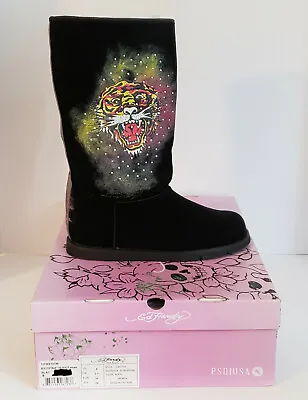  Ed Hardy BOOTSTRAP 100 BOOT Shoes Black Suede New In Box *FREE FAST SHIPPING* • $83.99