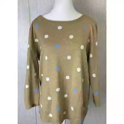 Lands End Women's Sz Large Crewneck Sweater Vicuna Heather Dots Pima Cotton • $14.99