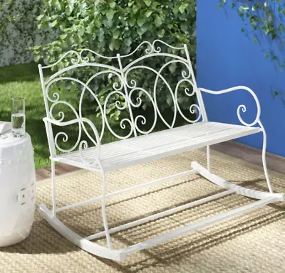 Garden Rocking Bench Metal White Furniture Love Seat Patio French Swing Chair • £79.79