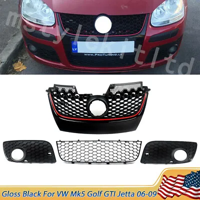 Front Lower Upper Grille & Fog Light Grill For VW Mk5 Golf GTI Jetta 06-09 Black • $78.59