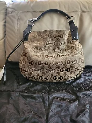 Gucci Large Horsebit Canvas Brown Hobo Shoulder Handbag • $329