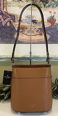 Kate Spade Leila Small Bucket Shoulder Bag Crossbody Purse Leather Brown Ginger • $123.99