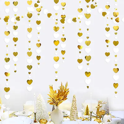 52Ft White And Gold Love Heart Garland Hanging Paper Streamer Banner For Wedding • £15.57