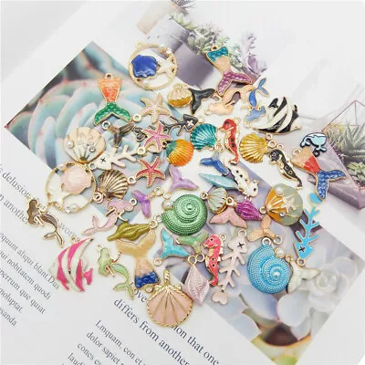 10 Mix Marine Life Charm Enamel Fish Shell Pendant Nautical Alloy For Crafts DIY • £3.32