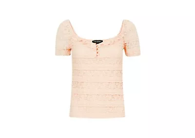 Dorothy Perkins Ladies Lace Square Neck Top Blouse In Peach Size 18 Bnwt • £9.99