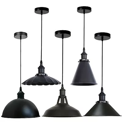 Black Pendant Light Fitting Vintage Hanging Ceiling Lamp Shade For Home Pub Cafe • £16.91