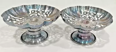 Vintage Pierced Silver Plate Footed Candy Dish Saxon Plate EP Copper Set Of 2 • $21