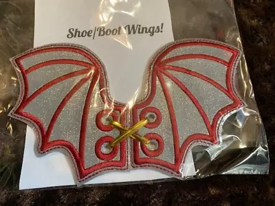 NEW 1 Pr SHOE Wings  BOOT Wings  BAT Wings SILVER  Glitter Vinyl  Adult Kids • $10