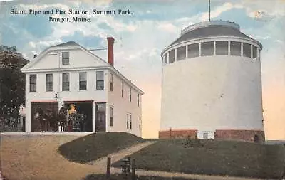 BANGOR ME FIRE STATION & STAND PIPE HORSE DRAWN EQUIPMENT SNOW PUB C. 1907-14 • $12