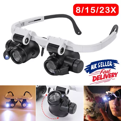 £8.85 • Buy 8/15/23x 2 LED Lamp Loupe Magnifying Glass Jeweler Magnifier Headband Light