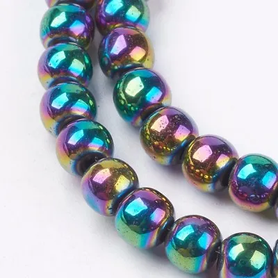 Non Magnetic Rainbow Round Hematite Beads Grade A -  65-70 Beads Per Strand • £3.35