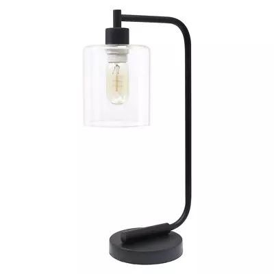 Iron Lantern Desk Lamp 19 Inch Industrial Antique Style Black With Glass Shade • $39.25