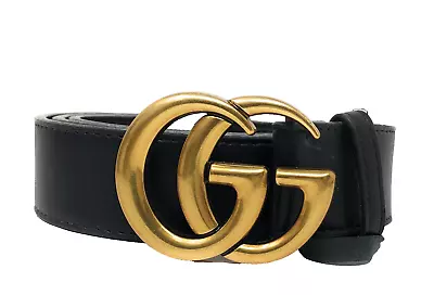 Gucci Men's Size 50/125 In Black Leather Gold GG Belt • $187