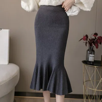 Womens Fashion Knitted Midi Mermaid Fishtail High Elastic Waist Bodycon Skirts • $29.19