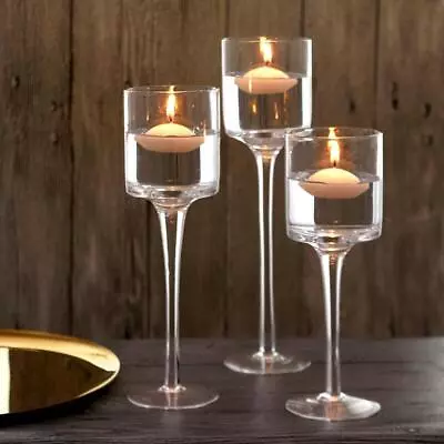 £12.94 • Buy Set Of 3 Elegant Glass Tea Light Candle Holders Wedding Table Centrepiece