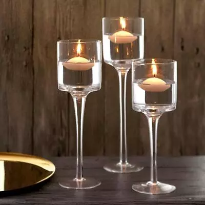 Set Of 3 Elegant Glass Tea Light Candle Holders Wedding Table Centrepiece • £12.94