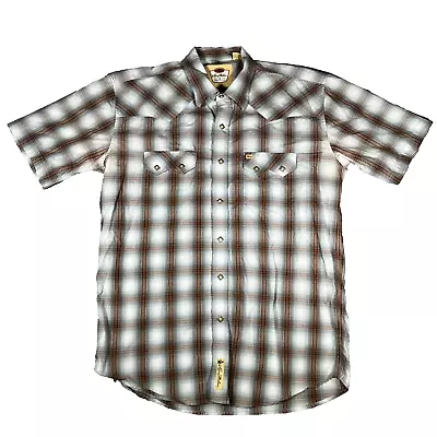 Larry Mahan Short Sleeve Shirt Diamond Pearl Snap Mens XL Plaid Cowboy Western • $19.99