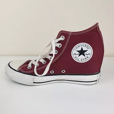 Converse Size 8 Womens Wedge High Top Chuck Taylor Canvas Shoes Maroon Cherry • $69