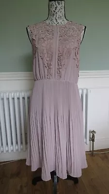 H&M Buff Oyster Pleated Skirt Floaty Lace Top Special Occasion Dress Size 14 • £15