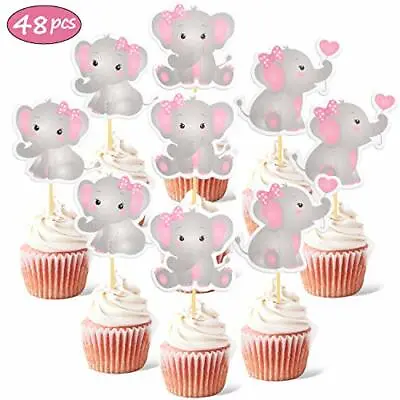 Primeros De La Magdalena Toppers Decoracion Elefante Baby Shower Para Niña Set • $15.29