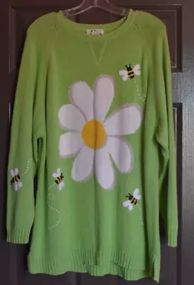 The Quacker Factory Bee Flower Green X Large Sweater • $35.99