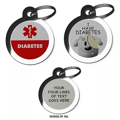 Diabetes Alert Illness Tag Pet Warning ID Pet Tags Custom Medication Pet ID Disc • £8.99