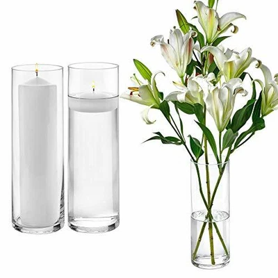 $58.07 • Buy Set Of 3 Glass Cylinder Vases 12 Inch Tall - Multi-use Pillar Candle Floating...