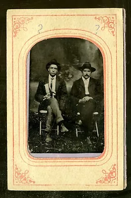 Antique Tintype Photo HANDSOME RUGGED MEN - ONE HOLDS CIGAR Gay Interest • $29.96