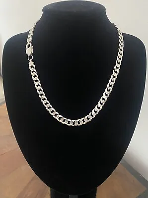 Solid 925 Italian Silver Men’s Heavy Curb Chain Necklace 1cm Wide  47.5cm Long • £45