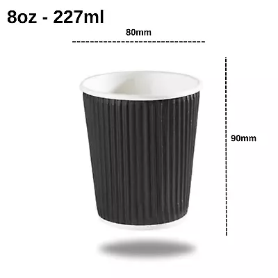 Black Disposable Coffee Cups Black Triple Wall Takeaway Cups 8oz 12oz 16oz • £6.99