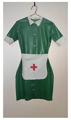 NEW Latex Rubber Uniform Dress Apron Nurse Maid Roleplay Gummi UK SIZE XS • £79.99