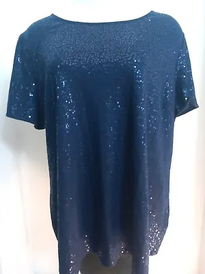 Marks And Spencer Size 24 Navy Blue Sequinned Blouse • £8