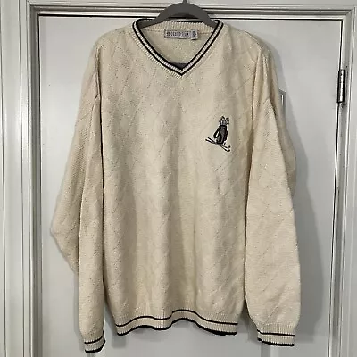 VTG Grand Slam Golf Sweater Argyle Knit Pullover V-Neck Men’s Large Ivory USA • $24.99