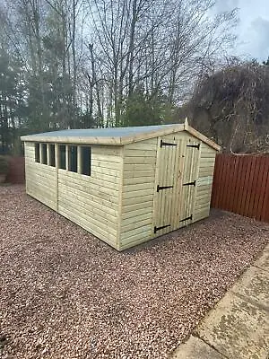 GARDEN SHED WORKSHOP SUPER HEAVY DUTY TANALISED 16x10 APEX 19MM T&G 3X2 • £2275