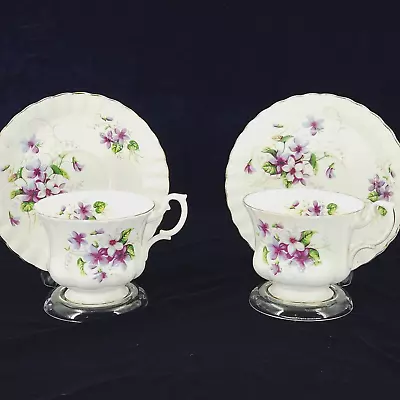 Vtg Set Of 2 Royal Albert Tea Cups And Saucers Purple Violets Bone China READ • $24.05