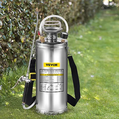 VEVOR 2Gal/8L Garden Pressure Sprayer Portable Stainless Steel Hand Pump Spray • £44.39