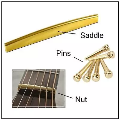 AlwaysHandCrafted BRASS NUT SADDLE And PINS Set For 6 String Acoustic Guitar  • $24.99