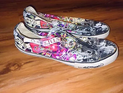 Ed Hardy Women's Slip On Canvas Graphic Print Shoes Size 10 RARE! • $20.74