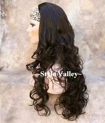 Dark Brown 3/4 Fall Hairpiece Layered Extra Long Curly Half Wig Hair Piece #4 • $49.91