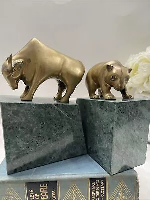 Stock Market Bookends Vintage Gatco Bear And Bull Wall Street Brass And Marble  • $75